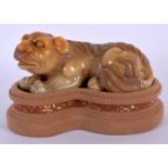 A FINE LARGE EARLY 20TH CENTURY CHINESE CARVED SOAPSTONE BEAST Late Qing/Republic. 17 cm x 12 cm.