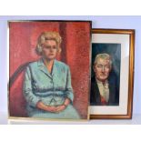 A FRAMED OIL ON BOARD depicting a female by G Charlton, together with a framed oil of a male by Arch