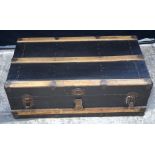 A vintage leather and wooden bound travel case 34 x 92 x 53 cm.