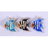 THREE SILVER AND ENAMEL FISH PENDANTS. 10 grams. 2.75 cm x 2.5 cm. (3)