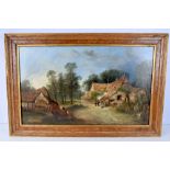A large signed framed oil on board of a village scene 49 x 81 cm