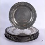 A COLLECTION OF ANTIQUE PEWTER in various forms and sizes. Largest 40 cm diameter. (10)