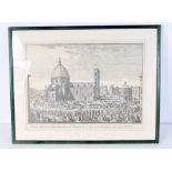 A FRAMED ANTIQUE ENGRAVING depicting an Italian scene. 31 cm x 45 cm.