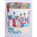 A 19TH CENTURY CHINESE CANTON FAMILLE ROSE BRUSH POT Qing. 14 cm x 10 cm.