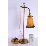 AN ART NOUVEAU FRENCH PUMP LAMP with Muller Freres shade. 50 cm high.