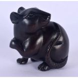 A JAPANESE CARVED BOXWOOD RAT NETSUKE. 3.5 cm x 3.5 cm.