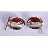 A PAIR OF SILVER AND ENAMEL EROTIC CUFFLINKS. 9 grams. 2 cm x 1.5 cm.