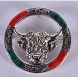 A SILVER BULL BROOCH. 10.4 grams. 3.75 cm wide.