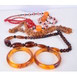 A pair of Amber type necklaces together with 3 necklaces largest 58 cm (5).