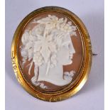 AN ANTIQUE GILT MOUNTED CAMEO BROOCH. 2.7cm x 2cm, weight 8.5g