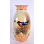 Royal Worcester vase painted with a bullfinch by C.V. White, signed, shape 1037G, date mark 1909. Wh