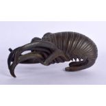 A RARE 19TH CENTURY JAPANESE MEIJI PERIOD BRONZE OKIMONO formed as a coiled lobster. 11 cm x 9 cm.