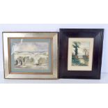 A FRAMED WATERCOLOUR OF A RURAL SCENE by B Ward, together with another. Largest 19 cm x 24 cm. (2)