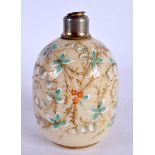 A LATE VICTORIAN OPALINE GLASS ENAMELLED SCENT BOTTLE. 12 cm high.