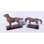 A Bronze dog on a plinth together with a bronze Horse 23 x 19 cm.