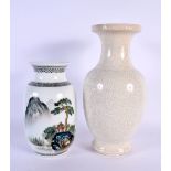 A CHINESE REPUBLICAN PERIOD VASE together with a crackle glazed porcelain vase. Largest 26.5 cm high