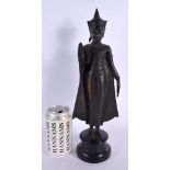 A 19TH CENTURY SIAMESE BRONZE FIGURE OF A BUDDHA upon an ebonised base. 36 cm high.