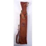 A large carved antler handled hunting knife with leather sheath 44cm