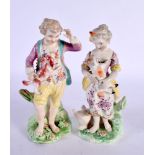 18th century fine Derby pair of French Shepherd and Shepherdess, he with a dog and she with a cat mo