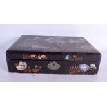 A LARGE EARLY 20TH CENTURY JAPANESE MEIJI PERIOD BLACK LACQUER BOX AND COVER decorated with birds an