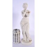 A 19TH CENTURY PARIAN WARE FIGURE OF A STANDING NUDE NYMPH. 34 cm high.