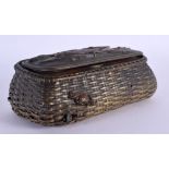 A RARE 19TH CENTURY JAPANESE MEIJI PERIOD MIXED METAL INKWELL formed as a basket of fish overlaid wi