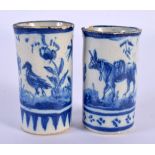 AN UNUSUAL PAIR OF 18TH CENTURY CONTINENTAL DELFT FAIENCE VASES of diminutive proportions. 6.5 cm x