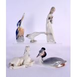 Lladro figure of a Goose, a USSR figure of a horse, a Copenhagen figure of a Great Crested Grebe, an
