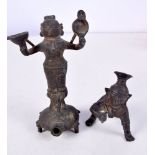 TWO 18TH CENTURY INDIAN BRONZE FIGURES. Largest 11.5 cm x 7.75 cm. (2)