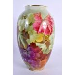 Crown Staffordshire baluster vase painted with various grapes, the base titled Painted at Worcester