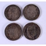 FOUR SILVER BELGIAN COINS. 3.7cm diameter, total weight 98.9g (4)