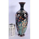 A LARGE LATE 19TH CENTURY JAPANESE MEIJI PERIOD CLOISONNE ENAMEL VASE decorated with foliage. 32 cm