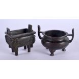 TWO CHINESE BRONZE CENSERS 20th Century. Largest 4.25 cm wide. (2)