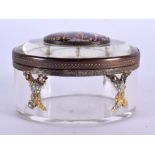 AN 18TH CENTURY CONTINENTAL CARVED ROCK CRYSTAL ENAMELLED PILL BOX painted with an interior. 6 cm x