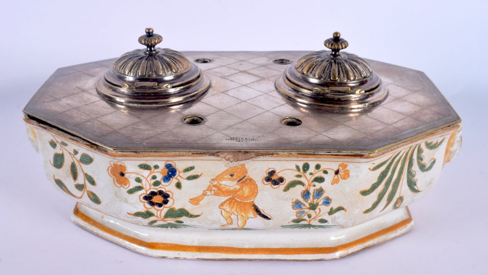 AN UNUSUAL 18TH CENTURY FRENCH FAIENCE COUNTRY HOUSE INKWELL painted with birds and foliage. 22 cm x - Image 3 of 5