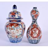 A LATE 18TH/19TH CENTURY JAPANESE IMARI PORCELAIN GOURD VASE together with a vase & cover. Largest 2
