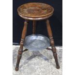 A wooden tiered Dairy table with pewter dish Circa 1820 70 x 83 cm.