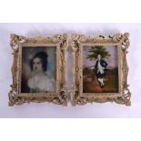 A PAIR OF CONTEMPORARY PORTRAIT MINIATURES. 15 cm x 12 cm.