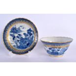 AN 18TH CENTURY CHINESE EXPORT BLUE AND WHITE SCALLOPED BOWL Qianlong, with similar saucer. Largest