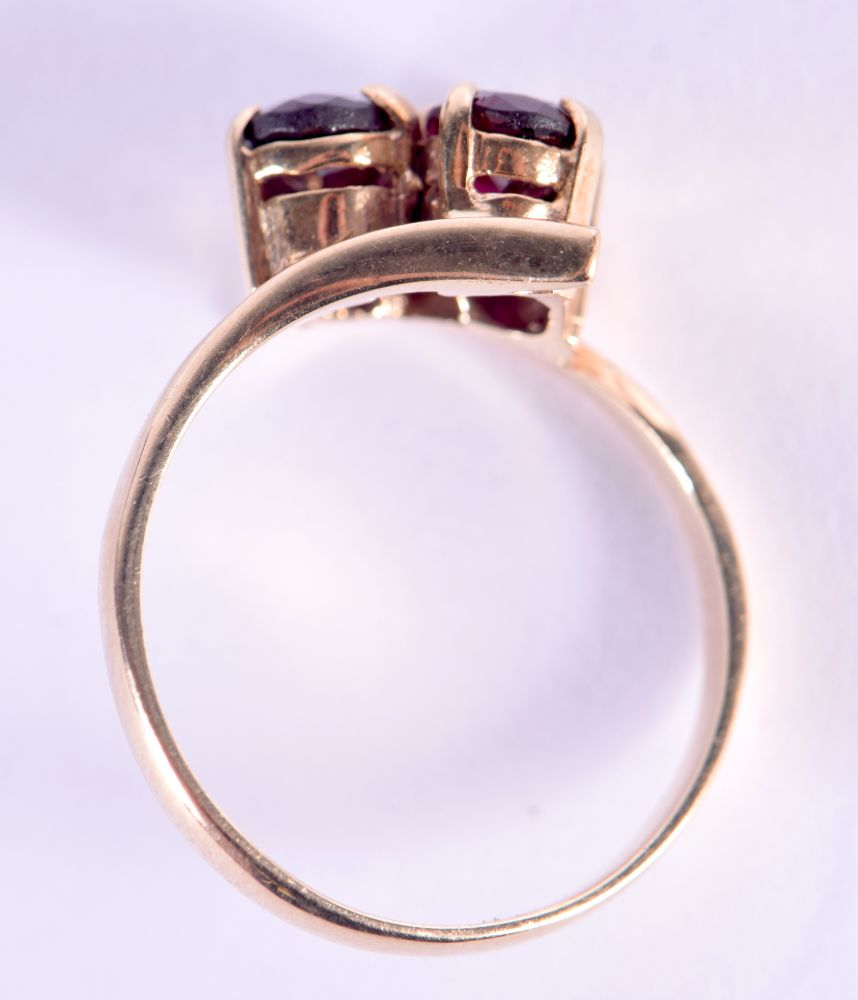 A 9CT GOLD DOUBLE RUBY RING. 2.9 grams. Q. - Image 2 of 3