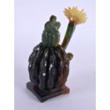 AN EARLY 20TH CENTURY CHINESE CARVED JADE CACTUS BRUSH WASHER Late Qing/Republic. 14 cm x 7 cm.