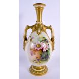 Royal Worcester vase painted with wild roses and other flowers by G. Cole, signed, shape 2194, dat