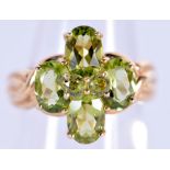 A 10CT GOLD AND PERIDOT RING. L/M. 4.5 grams.
