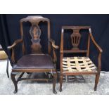 A 19th Century Walnut arm chair together with a 19th Century mahogany style armchair with leather se