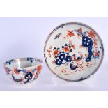 Lowestoft bowl painted with a Redgrave style pattern of a bamboo, fence and holed rock. 12cm diamet