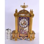 A FINE 19TH CENTURY FRENCH GILT BRONZE SEVRES PORCELAIN MANTEL CLOCK painted with various scenes. 40