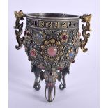 AN UNUSUAL CHINESE JEWELLED BRONZE CENSER probably 19th century, decorated with foliage and vines. 9