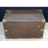 A Vintage pine chest with metal binding 50 x 83 x 47 cm.