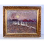 A framed 19th Century oil on canvas depicting geese in a rural scene 34 x 44 cm.