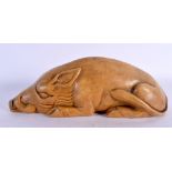 A CONTINENTAL CARVED HARDSTONE WILD BOAR. 25 cm wide.